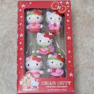 Hello Kitty + Kurt Adler Christmas Ornaments Set Pink and White 5 Pieces